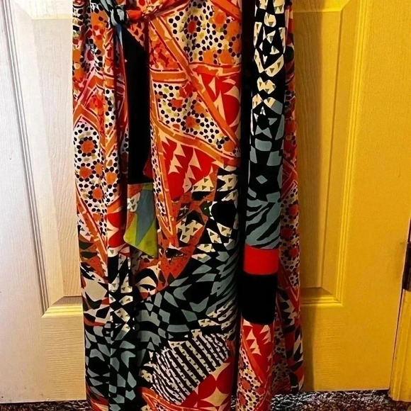 MAGIC abstract Print Maxi Low Cut  V Neck Dress 1X EUC Summer Artsy Spring Long - Picture 3 of 6